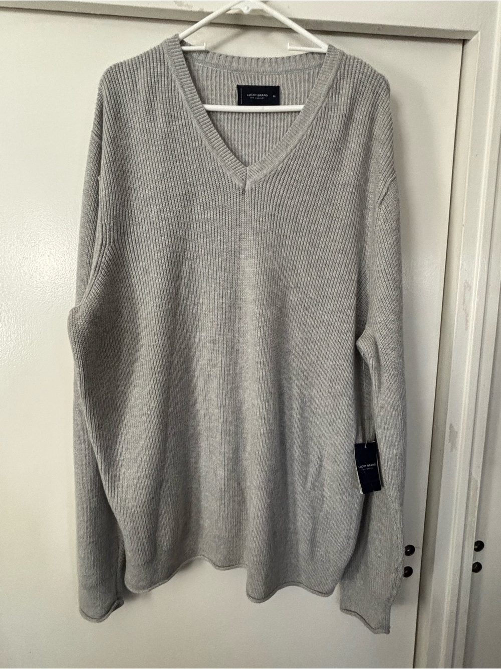 Lucky Brand Men's Light Gray V-Neck Ribbed Sweater Cotton Nylon Cashmere XL NWT